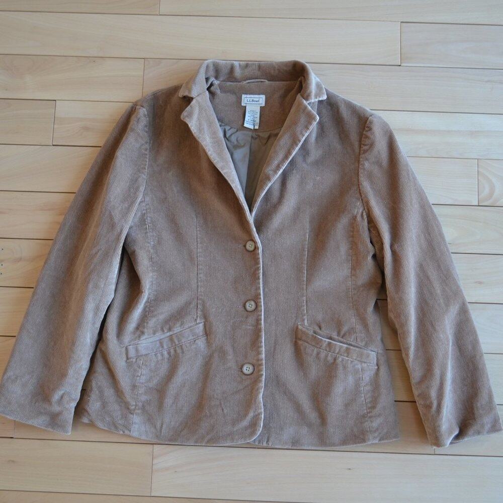 LL Bean Corduroy Blazer Jacket Tan Size 6P
